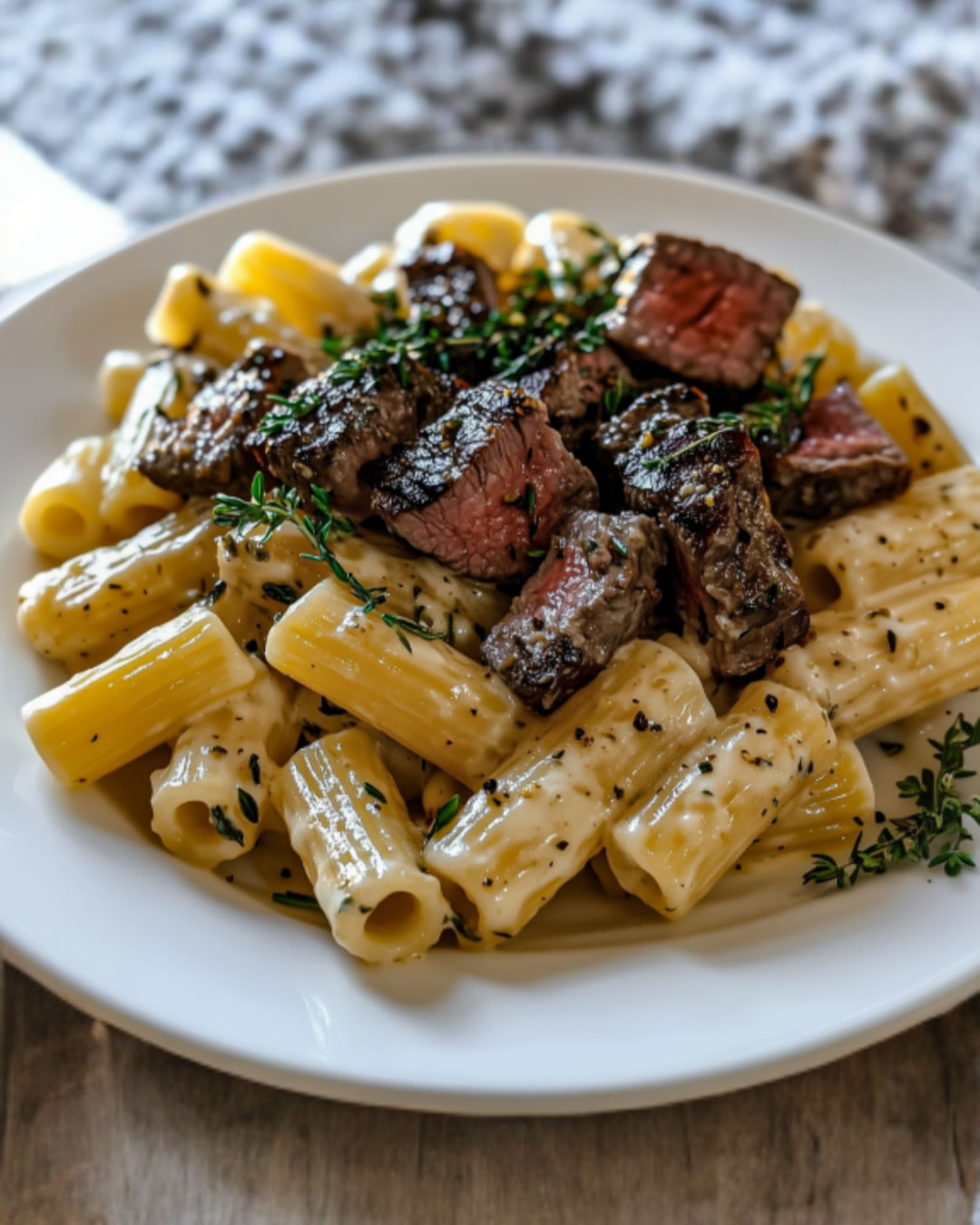 Rigatoni mit gegrillten Steakstreifen