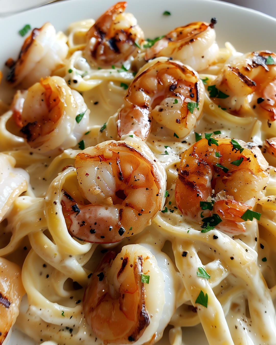 Fettuccine Pasta mit gegrillten Garnelen